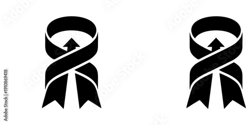 Abstract Black Awareness Ribbon with Upward Arrow Vector Illustration, Concept for Medical Progress, Cancer Recovery, Charity Growth, and Healthcare Support Success Logo Design.