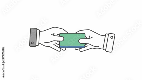 Hands Exchanging Green Card Illustration.