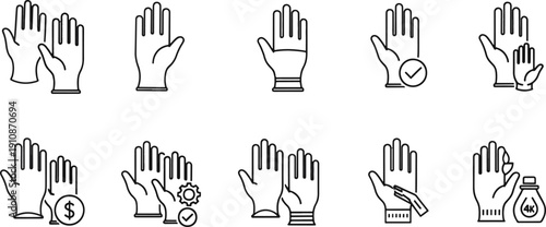 Protective Work Gloves Icon Set - Safety, Industrial, and Medical Hand Protection Symbols