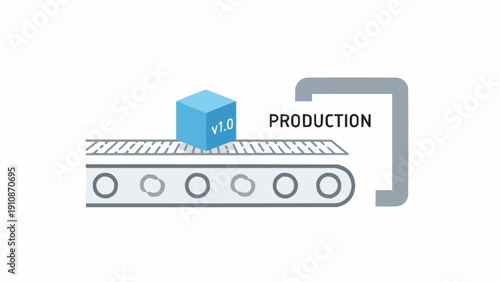 Industrial conveyor belt with blue box.