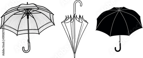 black umbrella isolated on white background