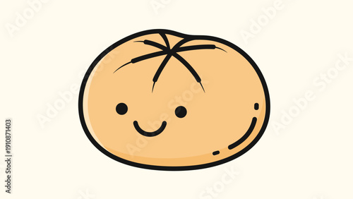 Adorable kawaii-style cartoon bread roll with a cute smiling face, drawn in a simple and charming illustrative style.