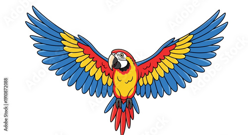 Vibrant Macaw Parrot Flying with Wings Spread Wide Tropical Bird Art for Exotic Designs
