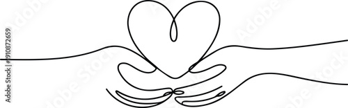Hands Holding Heart One-Line Art Charity and Donation Symbol