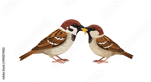 Adorable Pair of Sparrows Sharing Food Symbolizing Love Connection and Nature s Beauty Vector Illustration