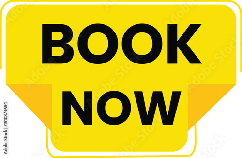 A bright yellow button with the words 'BOOK NOW' in bold black letters 