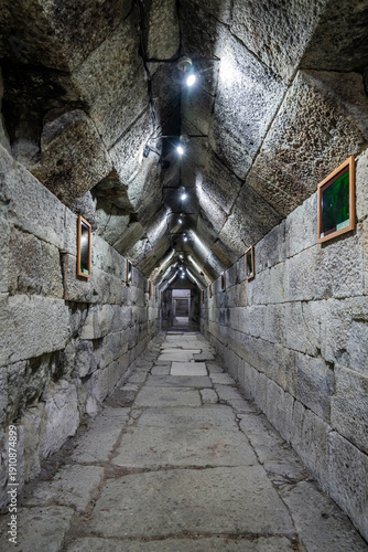 Corridor inside Thracian Tumulus at Mezek, an ancient tomb.