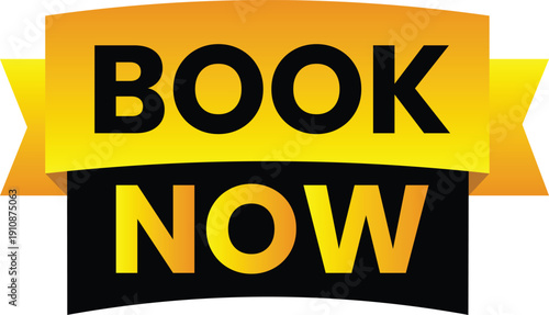 A bright and eye-catching graphic with a yellow and black banner that reads Book Now 