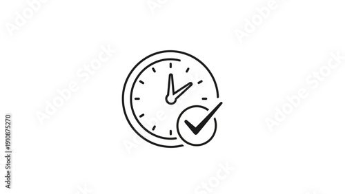 Simple Clock with Checkmark Icon Design.