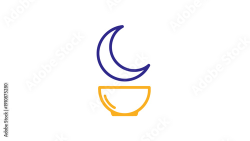 Simple crescent moon and bowl symbol.