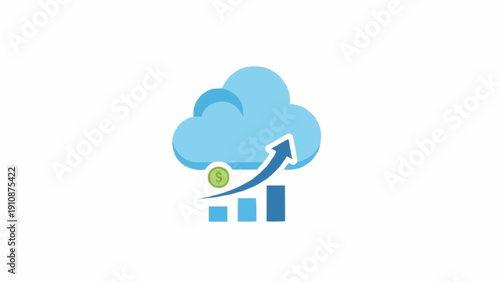 Cloud with growing statistics graph.