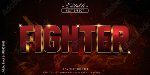 Fighter Fire Text Effect With Bold Metallic Outline And Flames For Dynamic Poster
