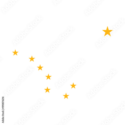 Big Dipper and North Star emblem featured on the flag of Alaska state. Golden stars of the Great Bear constellation from the Alaska state flag. The Polaris and Ursa Major stars