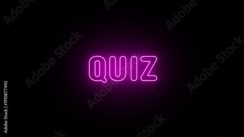 Vibrant Neon Purple Quiz Sign Flickering and Glowing on a Dark Background