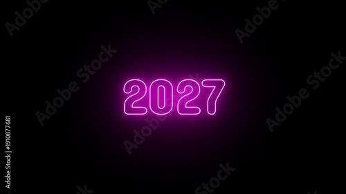 Bright Purple Neon Number 2027 Glowing and Pulsing on Black Background