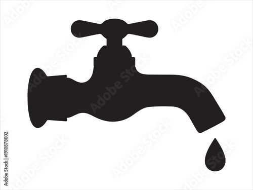 Water tap with dripping drop silhouette vector, water tap. Water Faucet and Tap Icon