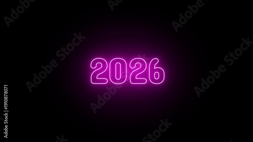 Bright Purple Neon Light Sign Showing the Number 2026 for New Year Celebration