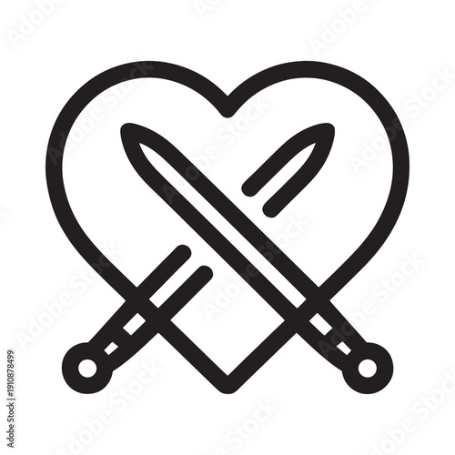 A black and white line drawing depicts a heart pierced by a sword symbolizing heartbreak and betrayal