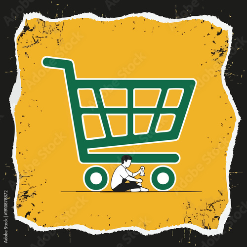 Man Painting Shopping Cart. Retail Concept. Creative Idea.