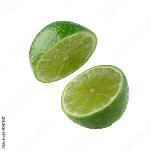 Half with slice of fresh green lime isolated on transparent background