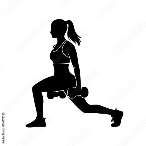 Female Fitness Silhouette Performing Lunges with Dumbbells: Strength Training Exercise Illustration