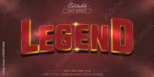 Legend Text Effect in Red Gold 3 D Style With Shiny Shine and Editable Font Template