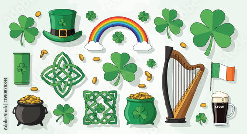 St Patricks Day Symbols and Icons Set.