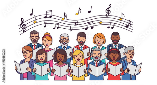 Diverse Group of People Singing in Harmony.