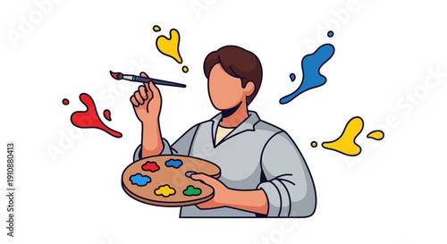 Man Holding Paintbrush and Palette Painting.