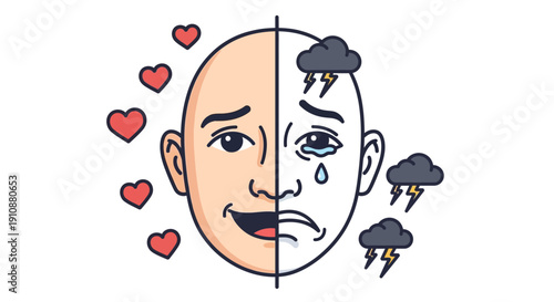 Man with Contrasting Happy and Sad Emotions.