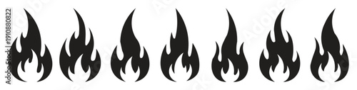 Black flame silhouette vector illustration set collection of various fire shapes isolated on white background icons pack
