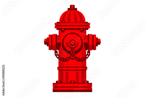 A red fire hydrant vector illustration isolated on a black background. It features a classic design with a domed top, side outlets, and chains, rendered in a clean, flat graphic style.