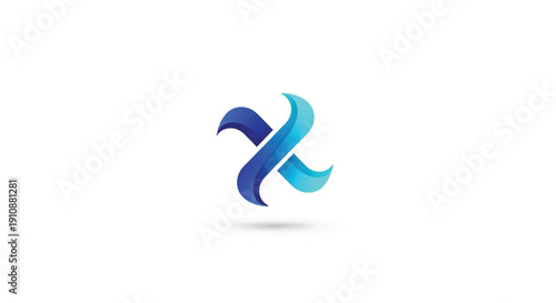 A modern, 3D abstract logo featuring a stylized "X" shape composed of fluid, ribbon-like segments. The design utilizes vibrant blue and cyan gradients, suggesting dynamic movement and innovation. 