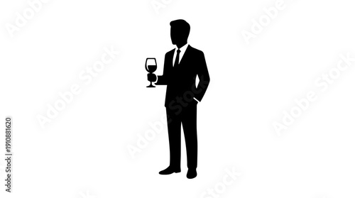 Businessman holding wine glass silhouette. Man in suit toasting concept. Vector illustration