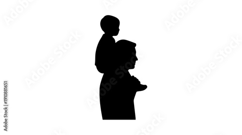 Father giving child piggyback ride silhouette. Side profile family vector design