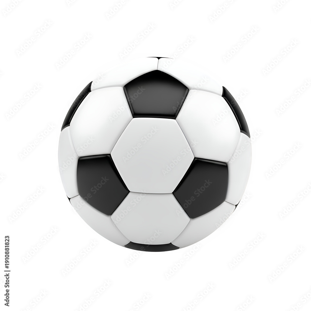 Fototapeta premium White soccer ball with black accents, clean realistic sports object for design, advertising, and digital use, isolated on white or transparent background. PNG format.