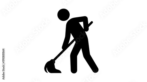 Person mopping the floor silhouette. Janitorial and cleaning service pictogram. Minimalist vector illustration isolated on white background