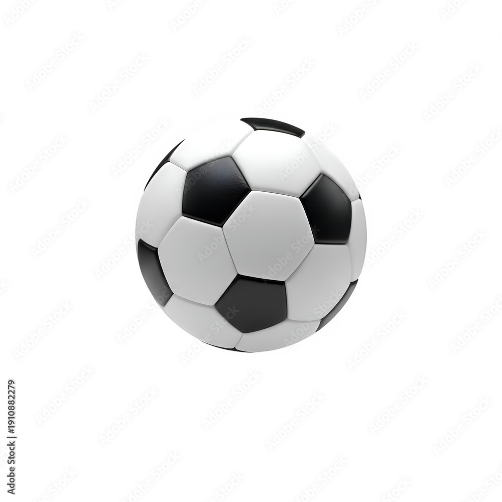 Fototapeta premium White soccer ball with black accents, clean realistic sports object for design, advertising, and digital use, isolated on white or transparent background. PNG format.