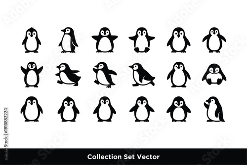 Cute Penguin Character Silhouette Vector Icons Collection logo
