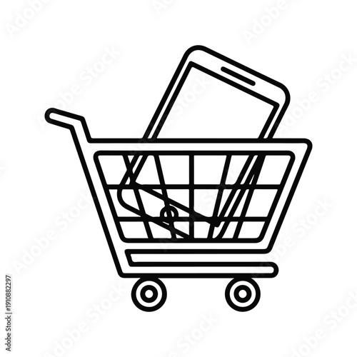 Shopping cart with smartphone icon for mobile commerce and online retail store applications