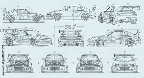 Technical Drawings of Cars Multiple Angles.