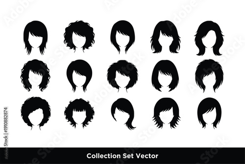 Collection of Female Hair beauty Style Silhouettes Vector Set