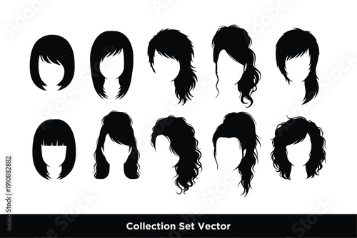Collection of Female Hair beauty Style Silhouettes Vector Set