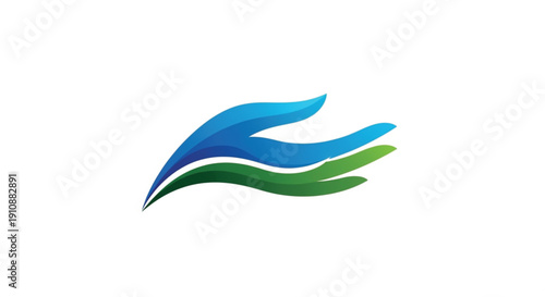 An abstract logo featuring a stylized hand in fluid, wave-like strokes of blue and green. This elegant design symbolizes care, help, and protection, making it ideal for concepts related.