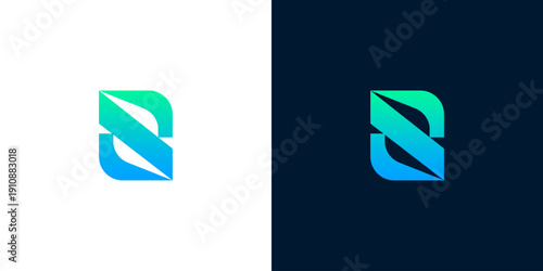 Modern and versatile abstract logo design featuring a smooth gradient of blue and green, perfectly embodying concepts of innovation, progress, and seamless integration for various industries