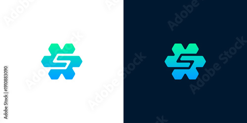Abstract hexagon geometric logo design representing technology and innovation with a modern gradient effect
