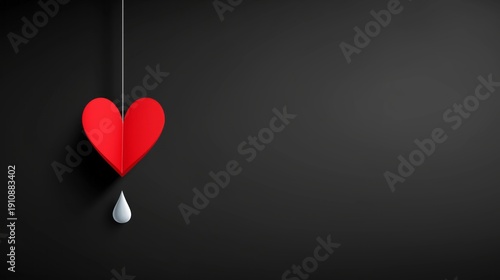 A heart is hanging from a string and dripping water