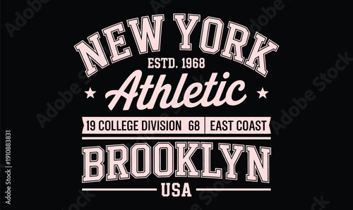 Vintage New York Brooklyn Athletic Division Typography in Soft Pink and White for Sports Apparel Design