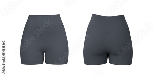 Women’s Athletic Gym Shorts Mockup. Front, Side and Back View