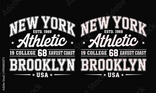 Vintage New York Brooklyn Athletic College Division Typography on Black Background for East Coast Sports Apparel Design